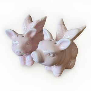 Light Pink Ceramic Flying Pigs Salt And Pepper Shaker Set When Pigs Fly Cottage